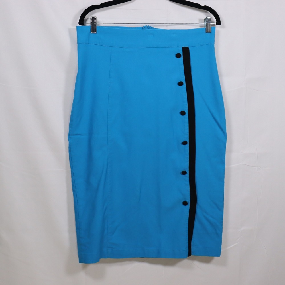 Rock Steady Pencil Skirt 2X Blue Womens Rockabilly Pinup Button